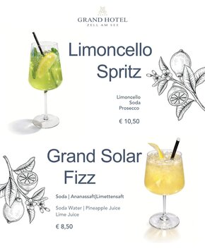 Hotel bar drinks menu at GRAND HOTEL Zell am See Spring cocktail recommendation